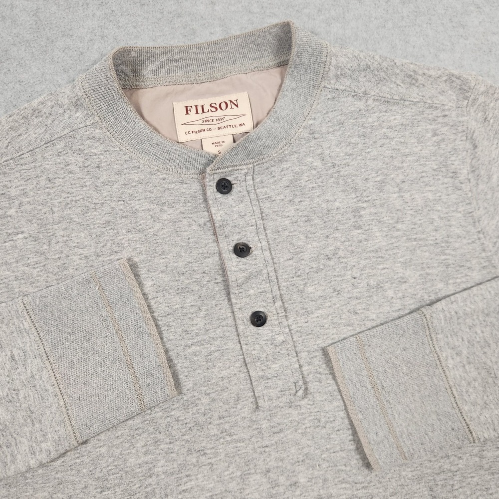 Filson Double Layer Henley Shirt Mens Small Heather Gray Cotton Long Sleeve